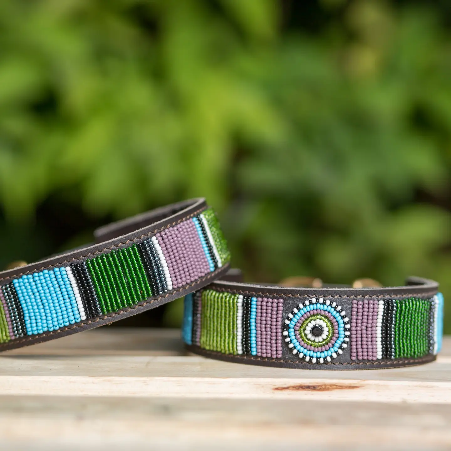 Enkiri Lederen hondenhalsband met Kralen