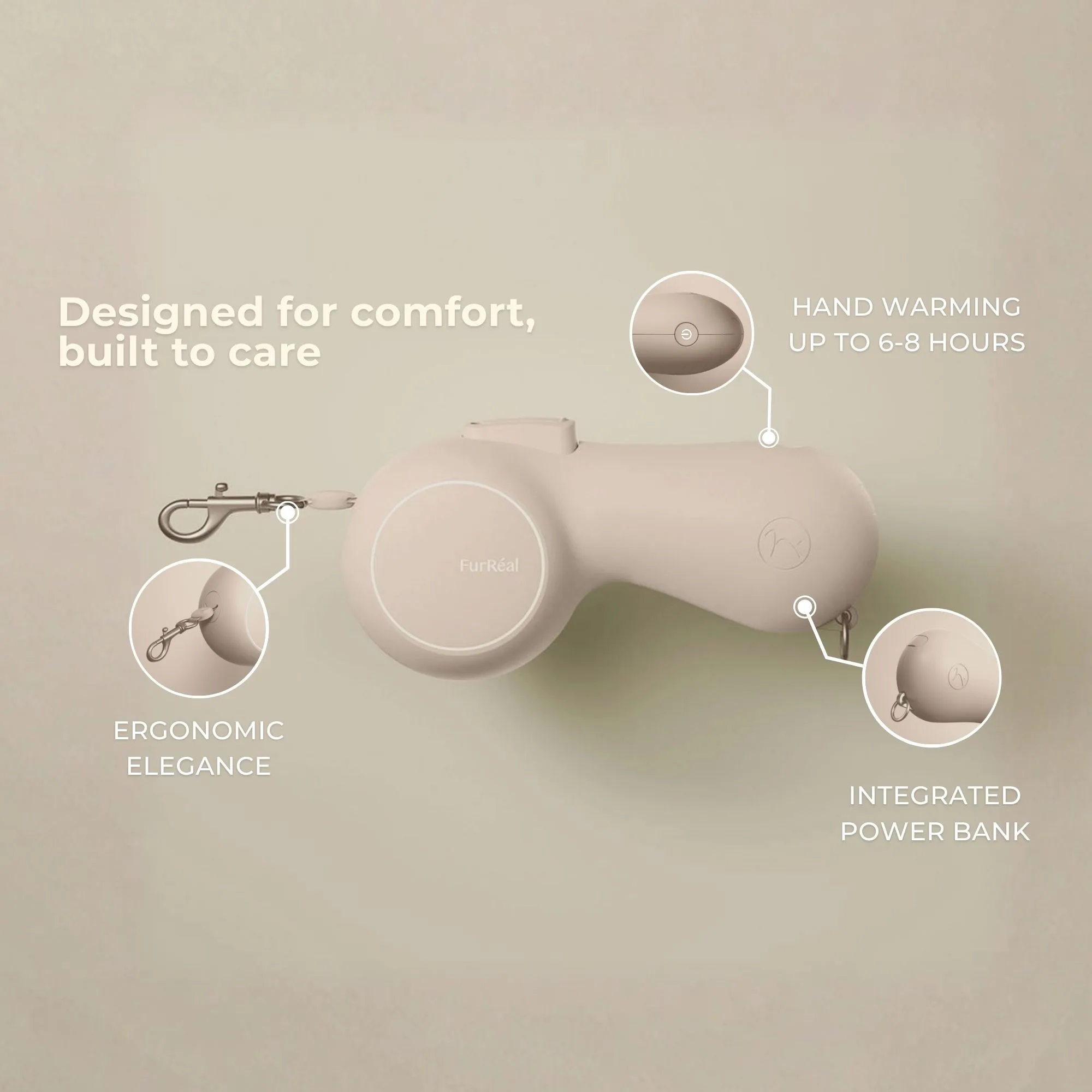 Full Option Luxe Leiband met Handverwarming en Powerbank Zandkleur - Afbeelding 2