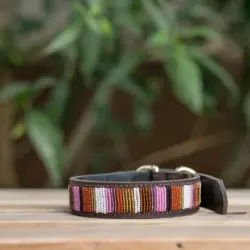 Ibara Lederen hondenhalsband met Kralen