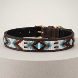 Aztec White: Lederen hondenhalsband met Kralen